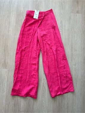Zara Hot Pink Summer Beach Festival Minimalist Chic Wide Leg Pants Women’s XS